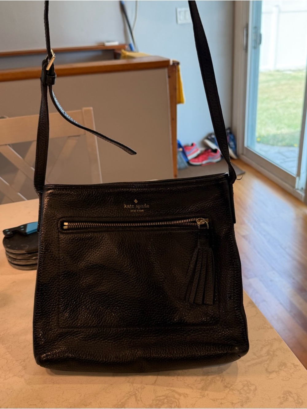 kate spade Black Pebbled Leather Logo Interior
